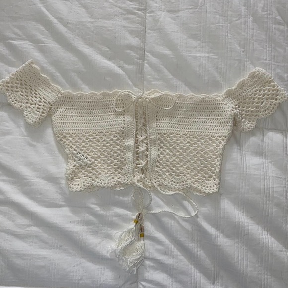 Fashion Nova Tops - SOLD Crochet Off Shoulder Crop Top